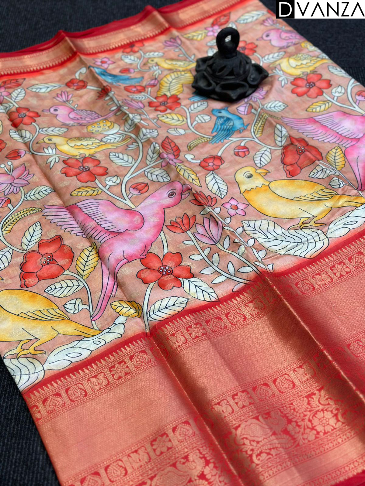 Exquisite Banarasi Silk Saree with Kalamkari Print and Intricate Weaving Border- dvz0003602