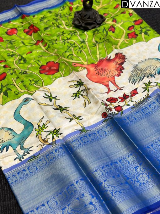 Exquisite Banarasi Silk Saree with Kalamkari Print Weaving Border