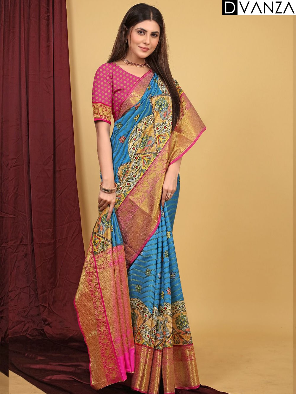 Exquisite Pattu Kalamkari Silk Saree with Brocade Blouse - dvz0003946