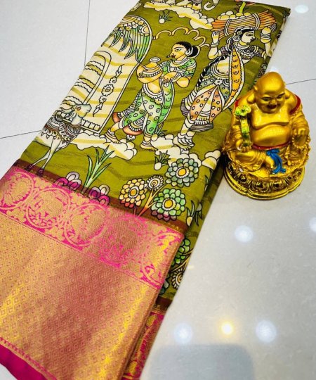 Exquisite Pattu Kalamkari Silk Saree with Brocade Blouse - dvz0003947