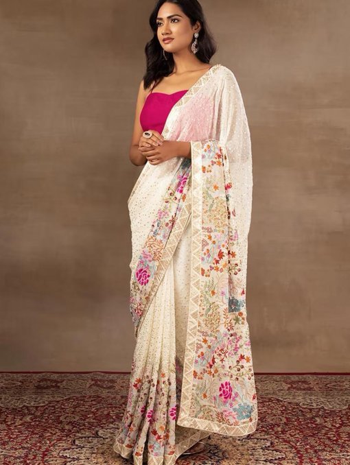 Faux Georgette Saree with Dual Sequence and Multi-Color Embroidery - dvz0003908