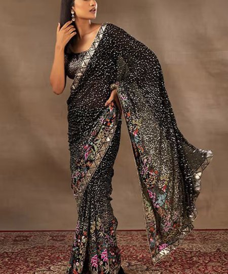 Faux Georgette Saree with Dual Sequence and Multi-Color Embroidery - dvz0003908