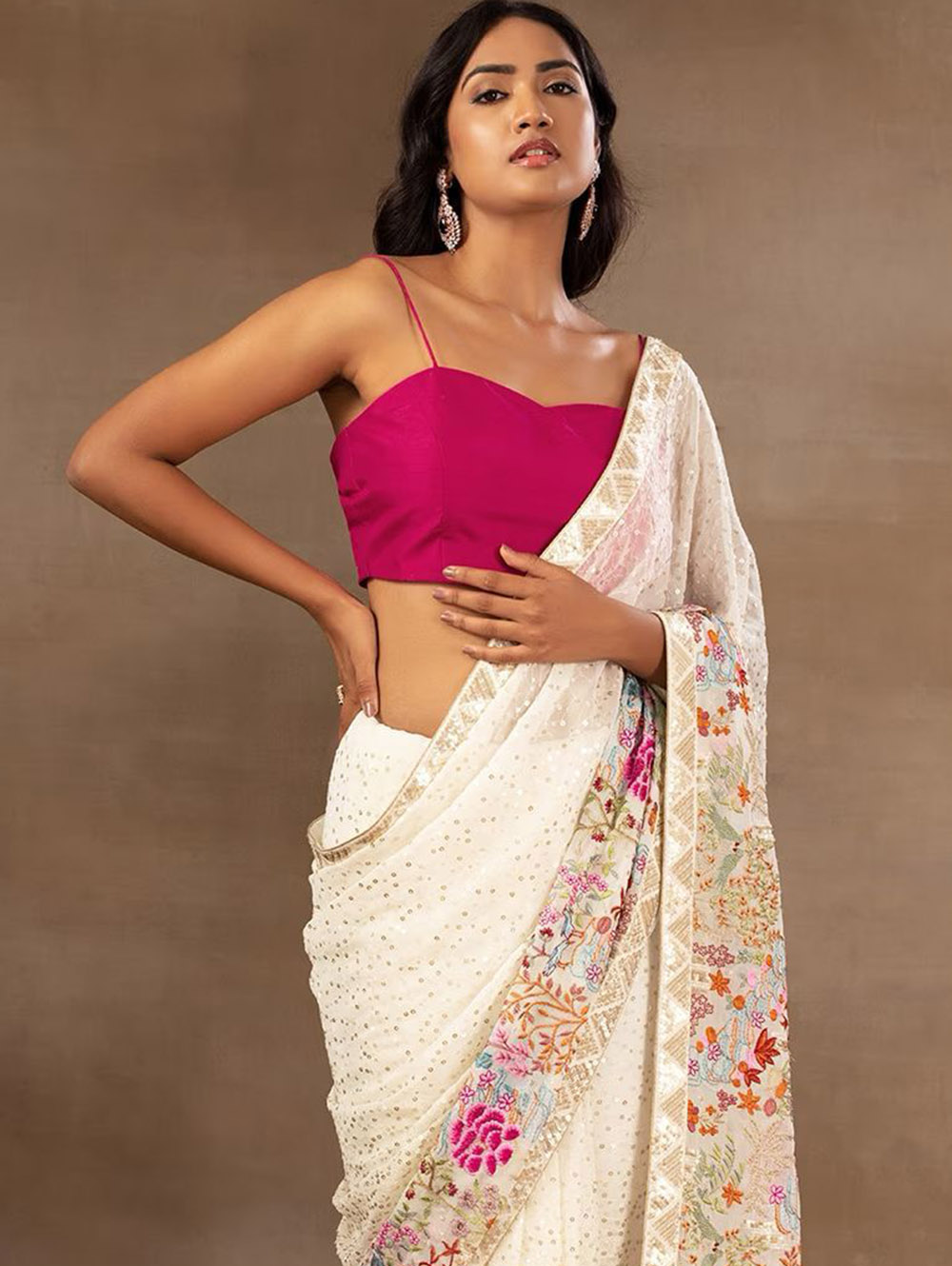 Faux Georgette Saree with Dual Sequence and Multi-Color Embroidery - dvz0003908
