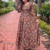 Floral Printed Rayon Gown with Angrakha Style V-Neck