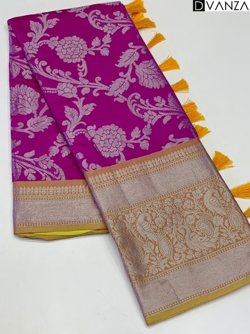 Flower weaving soft silk saree - dvz0003630