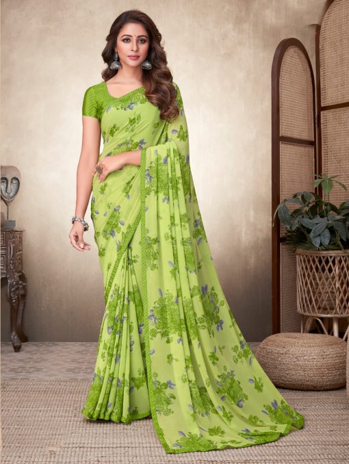 Georgette Printed Saree with Attached Crepe Blouse - dvz0003464