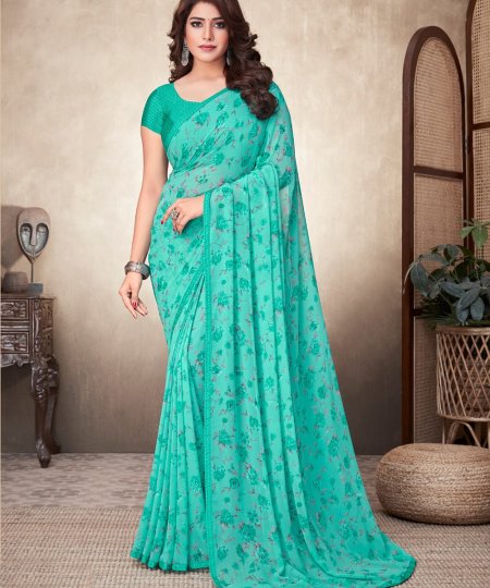 Georgette Printed Saree with Attached Crepe Blouse Online- dvz0003465