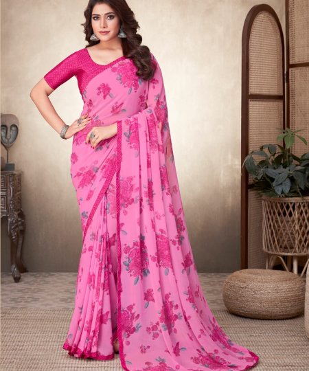 Georgette Printed Saree with Attached Crepe Blouse - dvz0003469