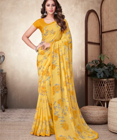 Georgette Printed Saree with Attached Crepe Blouse Online- dvz0003474