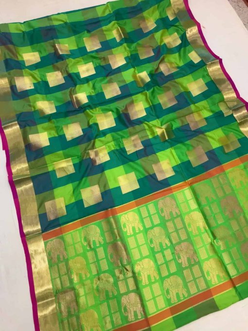 green Color Big Checked Silk Party wear silk Saree dvz0003555