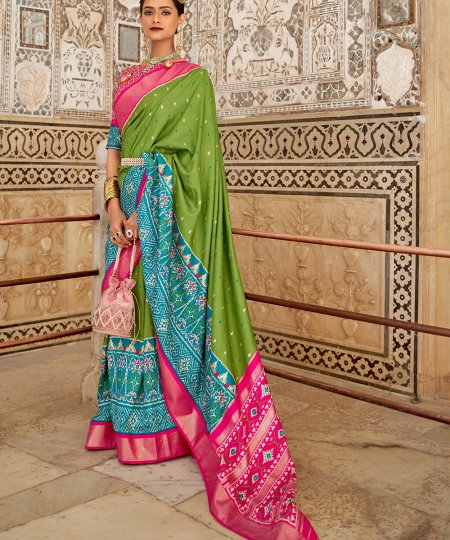 Green Soft Cotton Silk Patola Saree - dvz0003267