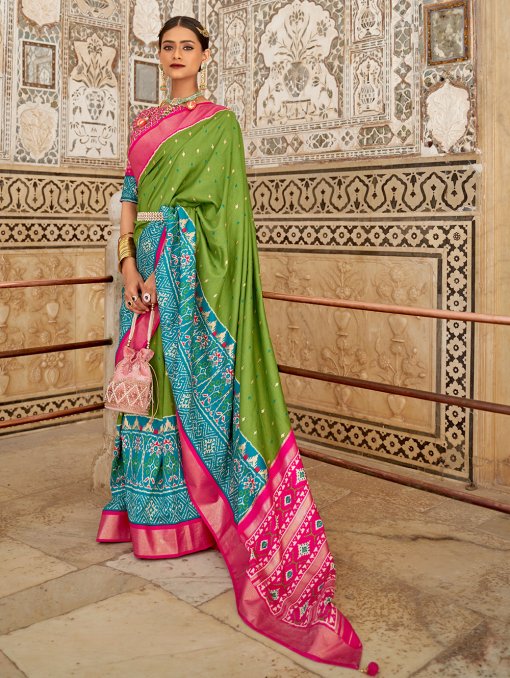 Green Soft Cotton Silk Patola Saree - dvz0003267