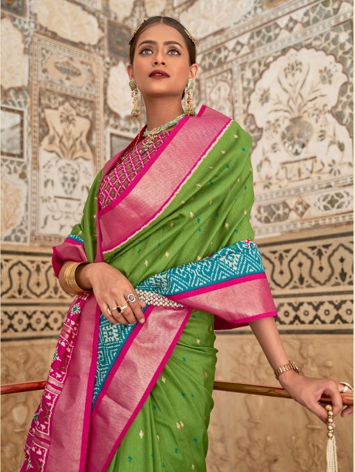 Green Soft Cotton Silk Patola Saree - dvz0003267