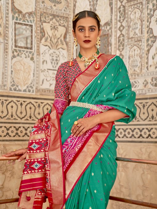 Green Soft Cotton Silk Patola Saree - dvz0003268