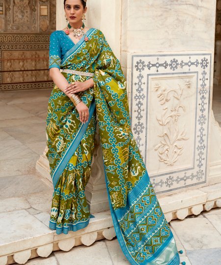 Green Soft Cotton Silk Patola Saree - dvz0003269