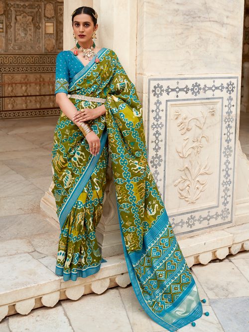 Green Soft Cotton Silk Patola Saree - dvz0003269