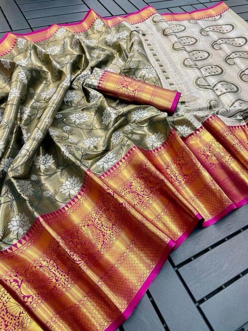 grey Banarasi Silk Saree look DV405