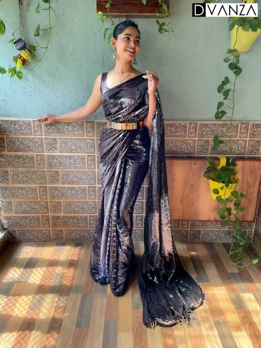 grey and black Sequin Work Sarees to Elevate Your Style dvz0003547