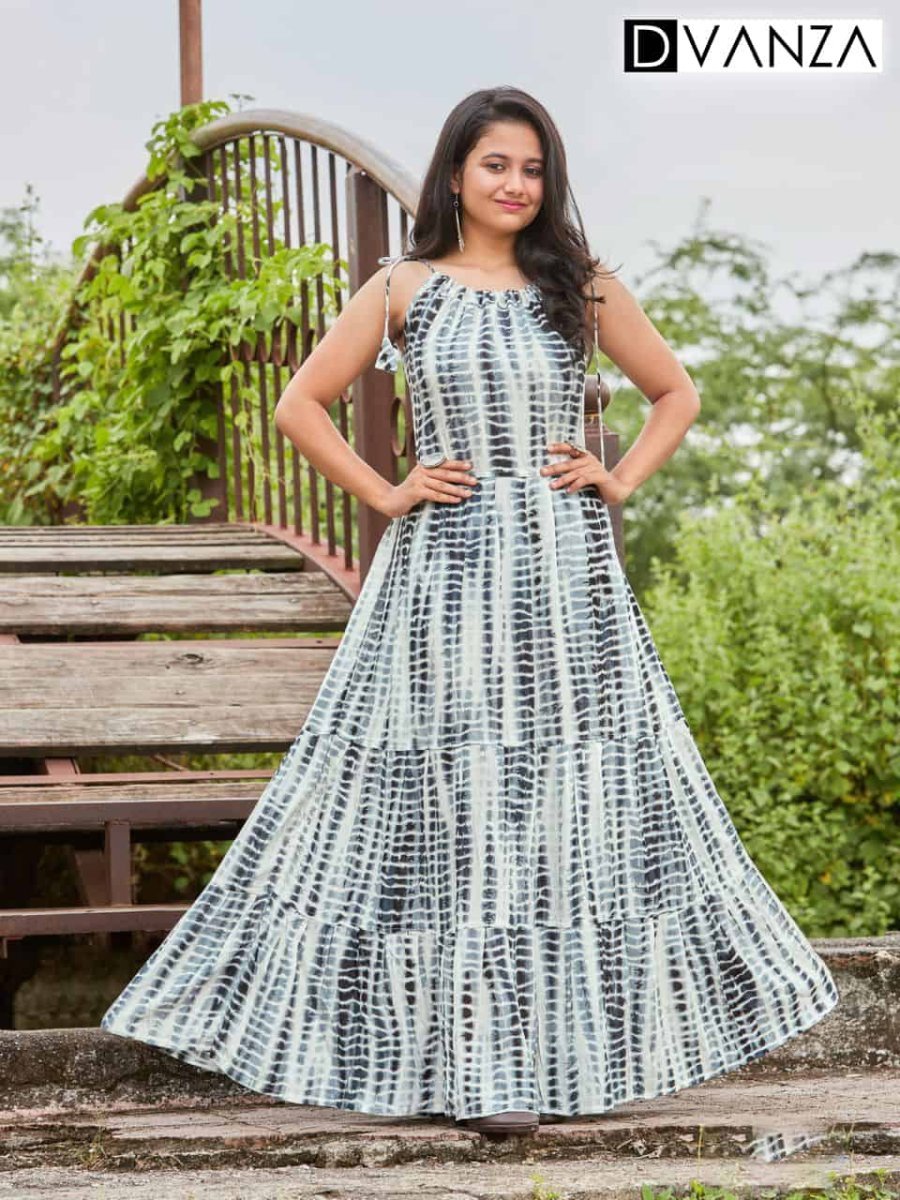 Stunning Long Flair Gown in Tye Dye Prints - indian designer