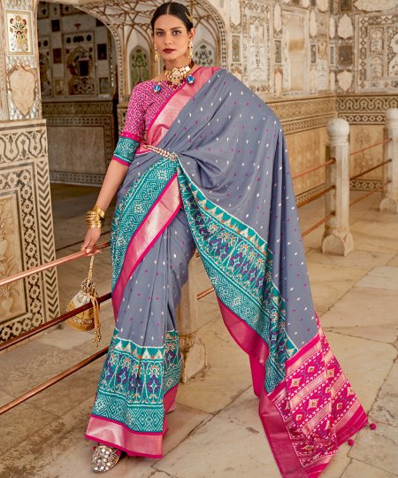 Grey Soft Cotton Silk Patola Saree - dvz0003270