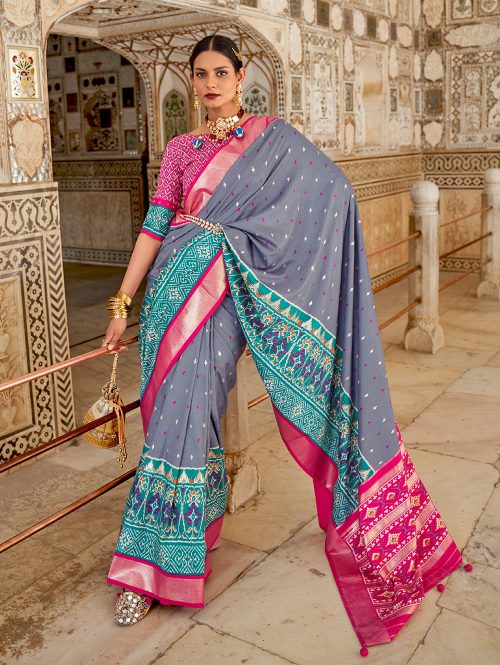 Grey Soft Cotton Silk Patola Saree - dvz0003270