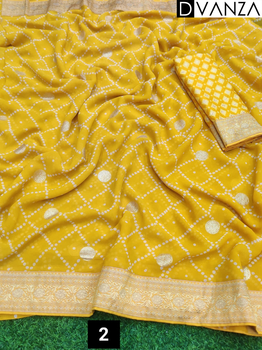 Haldi Special Saree Weightless Fabric With Bandhej and foil Print And Weaving Border - dvz0003648