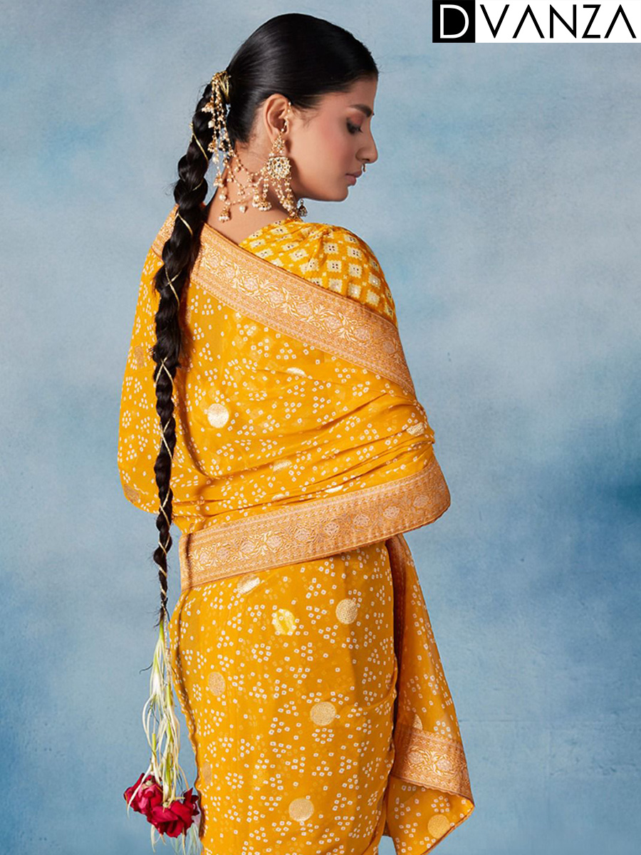 Haldi Special Weightless Saree Fabric With Bandhej print - dvz0003650