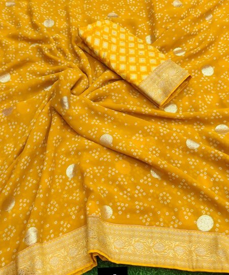 Haldi Special Weightless Saree Fabric With Bandhej print - dvz0003650