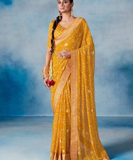 Haldi Special Weightless Saree Fabric With Bandhej print - dvz0003650