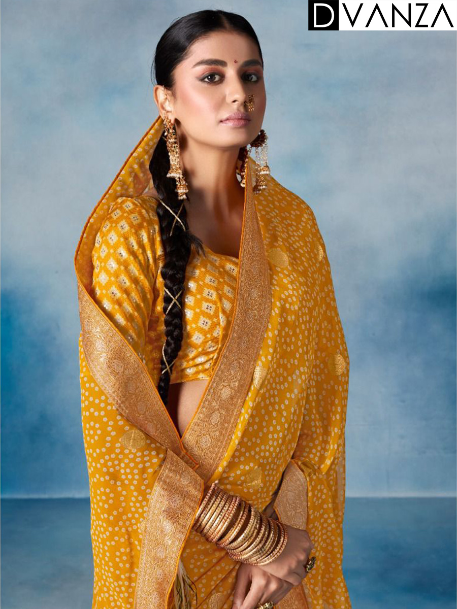 Haldi Special Weightless Saree Fabric With Bandhej print - dvz0003651