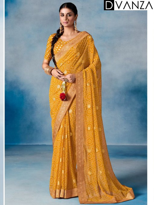 Haldi Special Weightless Saree Fabric With Bandhej print - dvz0003651