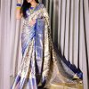 Handloom Woven Pure Kanjivaram Silk Saree with Mina Weaving, Contrast Border, and Luxurious Gold Zari Pallu