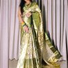 Handloom Woven Pure Kanjivaram Silk Saree with Mina Weaving, Contrast Border, and Luxurious Gold Zari Pallu