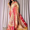 Handloom Woven Pure Kanjivaram Silk Saree with Mina Weaving, Contrast Border, and Luxurious Gold Zari Pallu