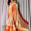 Handloom Woven Pure Kanjivaram Silk Saree with Mina Weaving, Contrast Border, and Luxurious Gold Zari Pallu