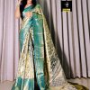 Handloom Woven Pure Kanjivaram Silk Saree with Mina Weaving, Contrast Border, and Luxurious Gold Zari Pallu