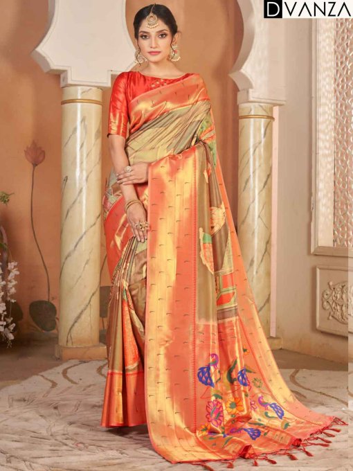 Heavy Kalamkari Print Soft Silk Saree with Muniya Border Paithani Pallu