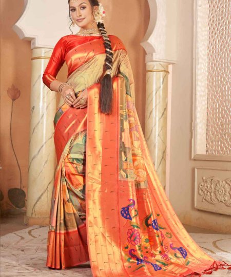 Heavy Kalamkari Print Soft Silk Saree with Muniya Border and Paithani Pallu - dvz0003719