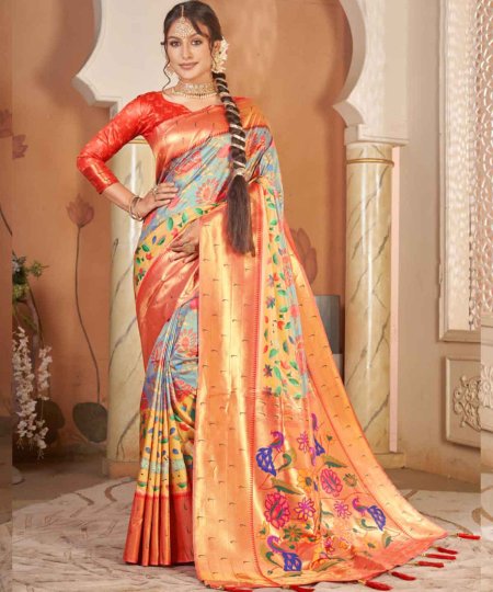 Heavy Kalamkari Print Soft Silk Saree with Muniya Border and Paithani Pallu - dvz0003720