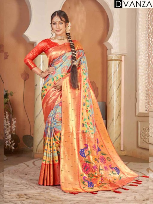 Heavy Kalamkari Print Soft Silk Saree with Muniya Border and Paithani Pallu - dvz0003720