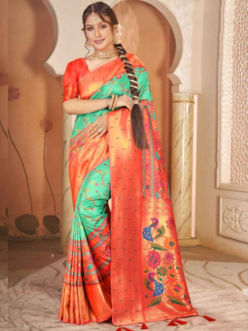 Heavy Kalamkari Print Soft Silk Saree with Muniya Border and Paithani Pallu - dvz0003726