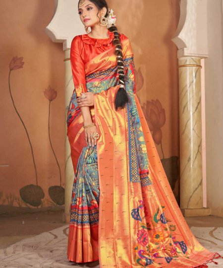 Heavy Kalamkari Print Soft Silk Saree with Muniya Border and Paithani Pallu - dvz0003727