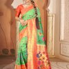 Heavy Kalamkari Print Soft Silk Saree with Muniya Border and Paithani Pallu - dvz0003728