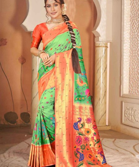 Heavy Kalamkari Print Soft Silk Saree with Muniya Border and Paithani Pallu - dvz0003728