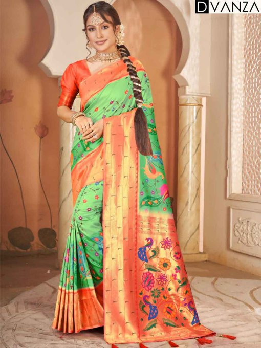 Heavy Kalamkari Print Soft Silk Saree with Muniya Border and Paithani Pallu - dvz0003728