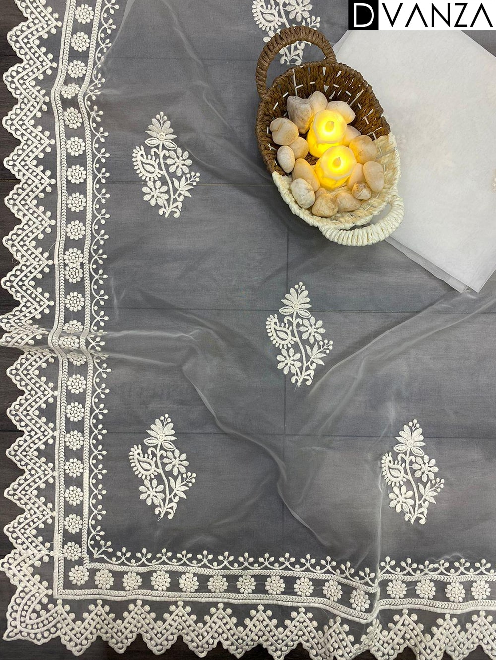 Heavy Organza Cotton Thread Embroidery Saree with Blouse