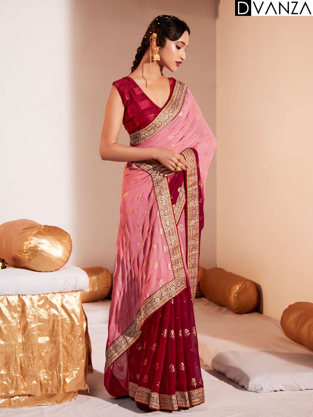 Heavy Weightless With Border Weaving Work in Dual Colors - dvz0003925