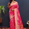 hot pink Woven Design Zari Silk Blend Banarasi Saree DVZ0003986-2