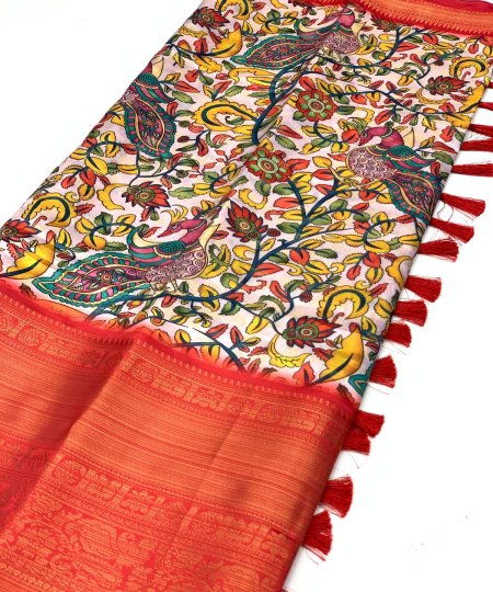 Kalamkari Printed Saree in Best Rate - dvz0003427