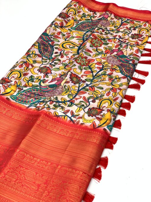 Kalamkari Printed Saree in Best Rate - dvz0003427